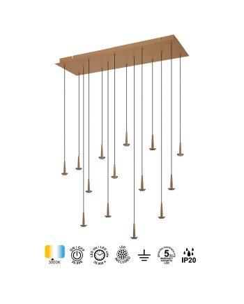 ANDRÓMEDA * Colgante Cuadrado 14xLED 5W 3000K W/T Cristal